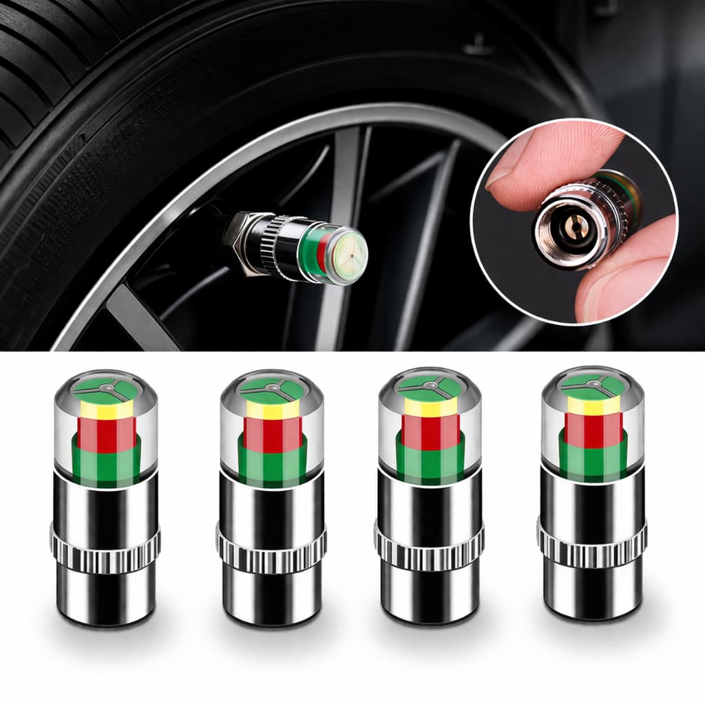 Bico de Pneu Carro Kit 4UN Tampa Válvula Cromada Indicador de Calibre Monitorar Pressão dos Pneus