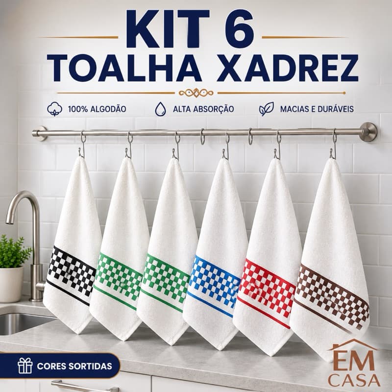 Kit 6 Panos de Copa Jacquard 45x70cm Premium Felpudo 100% Algodão Gourmet