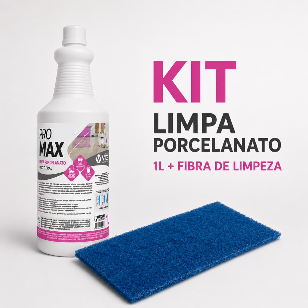 Kit Limpa Porcelanato Concentrado 1L + Fibra Limpador de Piso Removedor de Manchas
