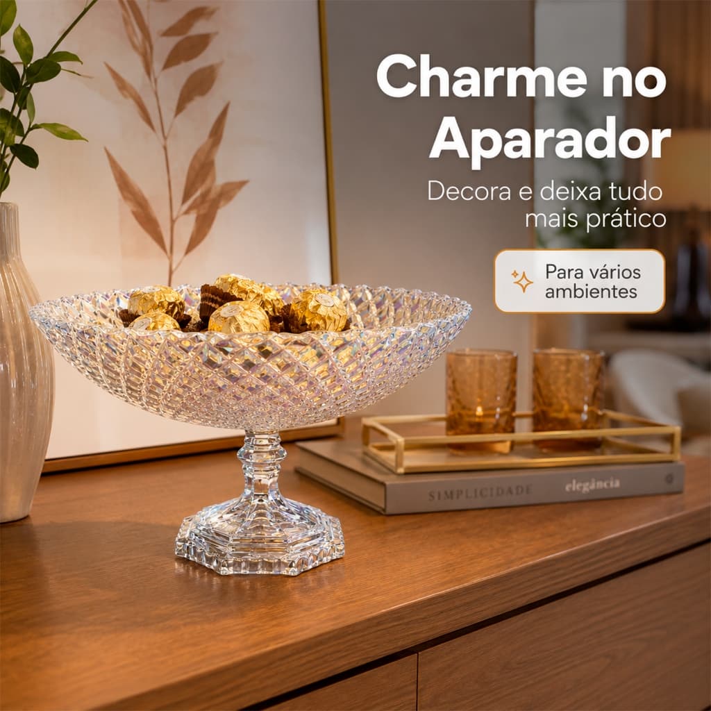 Fruteira de Mesa em Vidro com Pé Organização e Charme