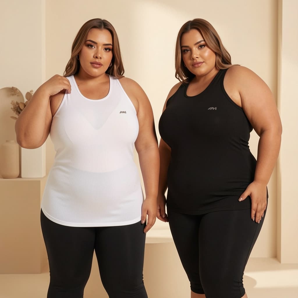 KIT 2 Regata Academia Feminina Plus Size Dry Fit Blusa Caminhada Musculação Treino Fitness Corrida Respirável G1 G2 G3