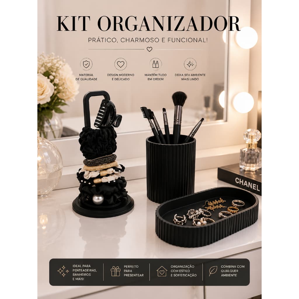 Kit Organizador de Mesa Luxo 3 em 1 Porta Pincel/Caneta Suporte Xuxa e Bandeja Organizadora
