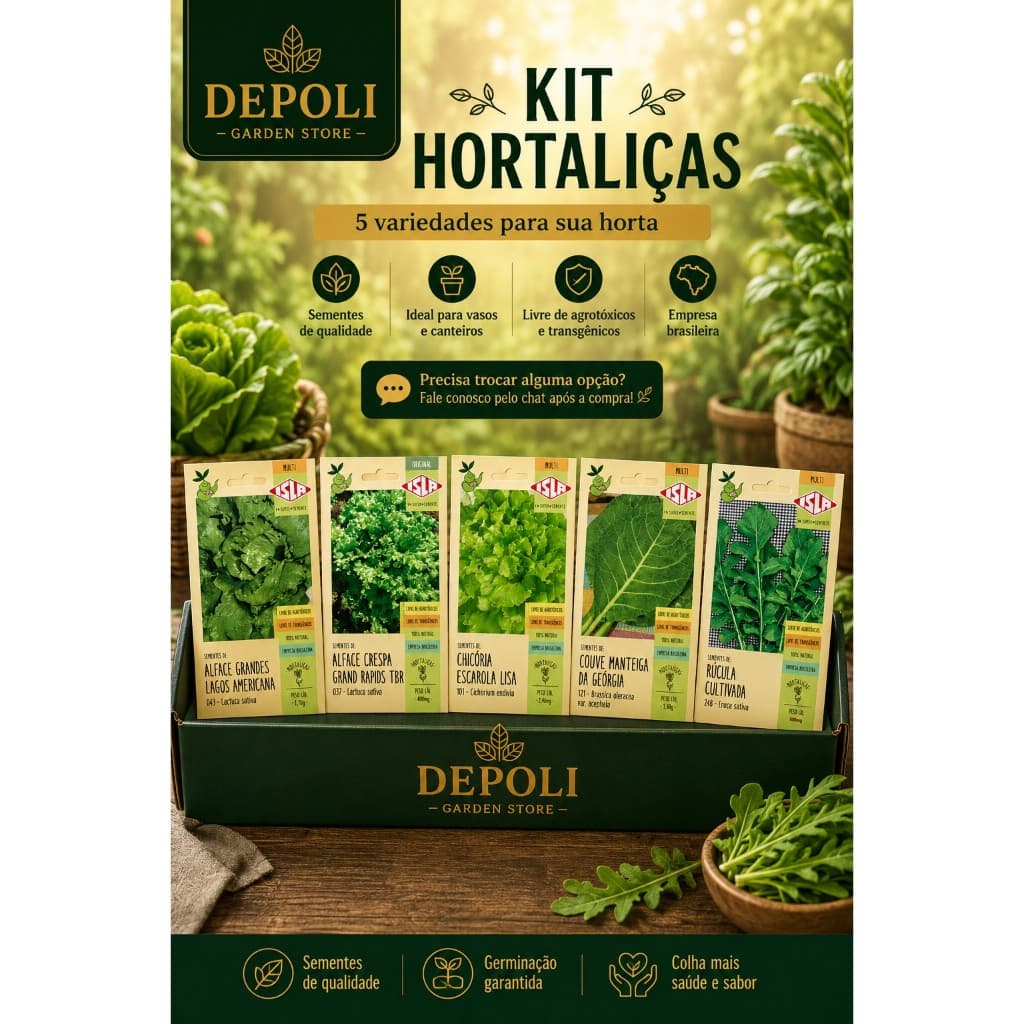 Kit Sementes 5 Envelopes de Hortaliças Isla Minha Horta
