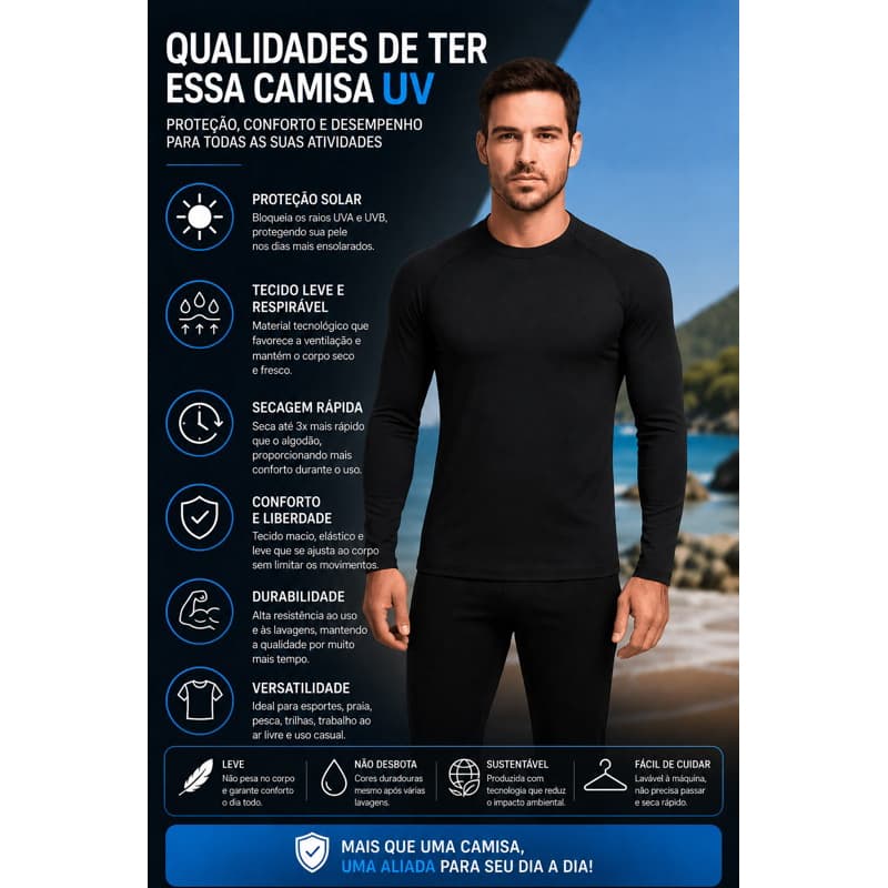 Camisas Térmicas Masculina UV Segunda Pele Proteção Solar Academia Corrida Motoboy