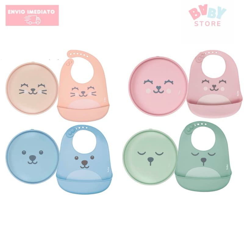 Kit Babador e Prato em Silicone Ventosa Gumy Buba Refeição e Introdução Alimentar