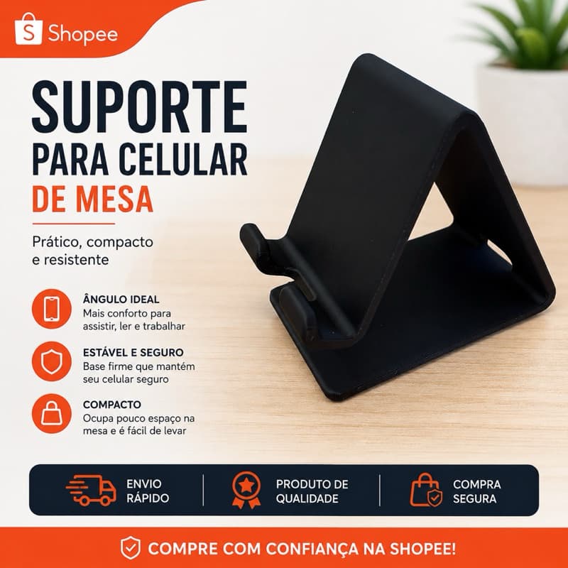 Suporte para Celular de Mesa Compacto para Vídeos, Estudos e Trabalho