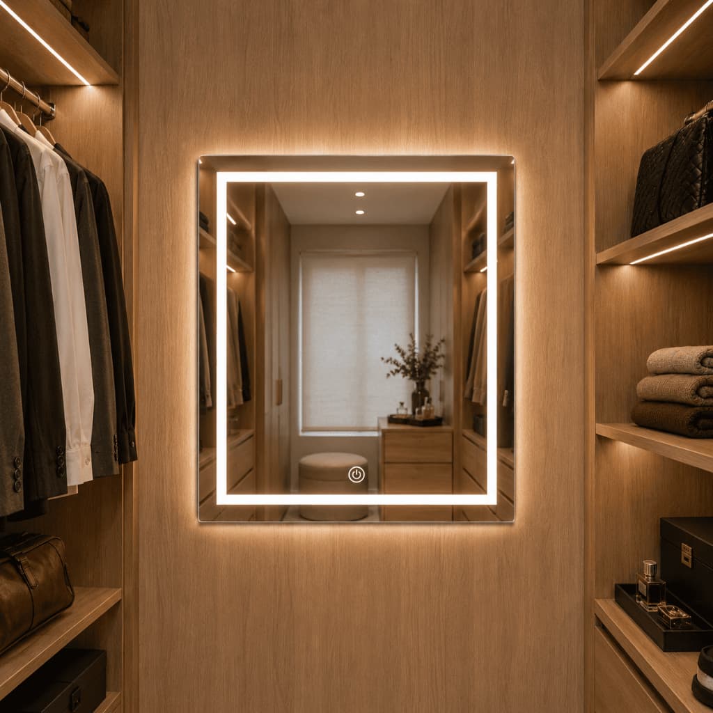 Espelho Led com Touch 50x50cm Quadrado Espelho de Banheiro Espelho de Maquiagem Espelho Decorativo