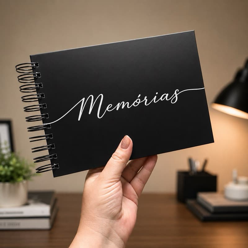Caderno Para Fotos e Scrapbook Memórias m Álbum A5 (15x21cm) Folhas Pretas, Brancas ou Kraf 180g Várias Opções de Capa