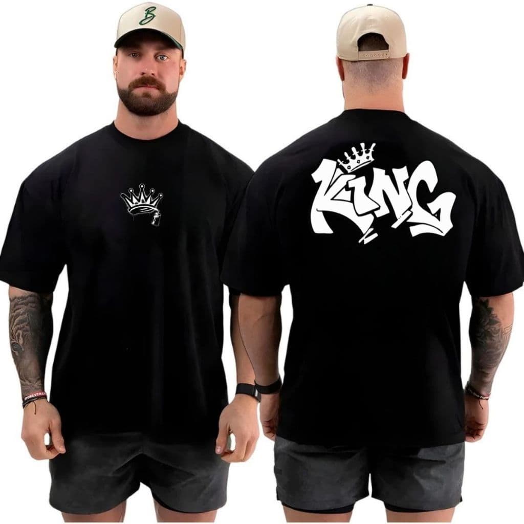 Camiseta Camisa Oversized Top para Academia coroa rei  king Streetwear 100% Algodão
