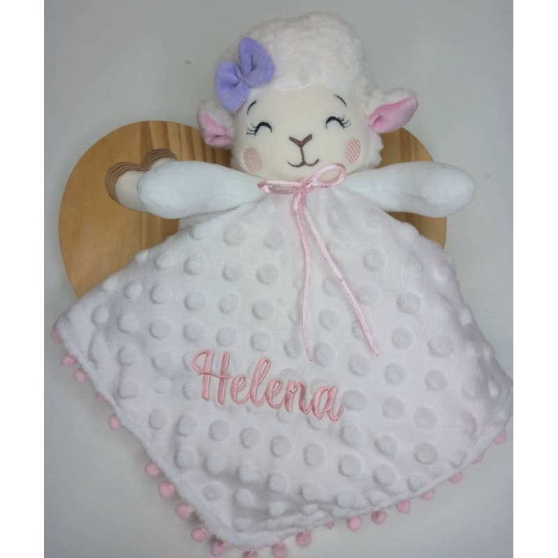 Naninha Bebê Personalizada com Nome-Ovelhinha-Com prendedor de chupeta