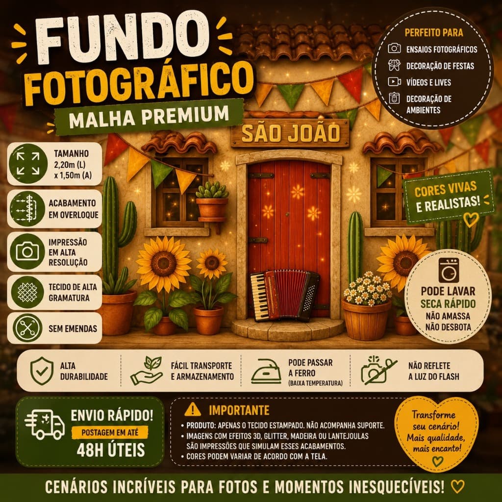 Fundo Fotográfico Festa Junina Infantil - Arraiá Alegre - tecido premium - frete gratis consulte - 220X150CM