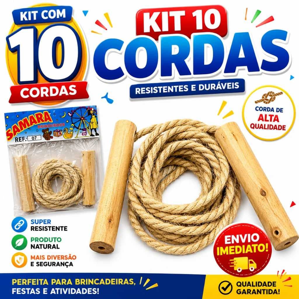 Kit 10 Brinquedo Cordas De Pular Infantil Madeira Lembrancinha Festa Brinde Prenda Doação