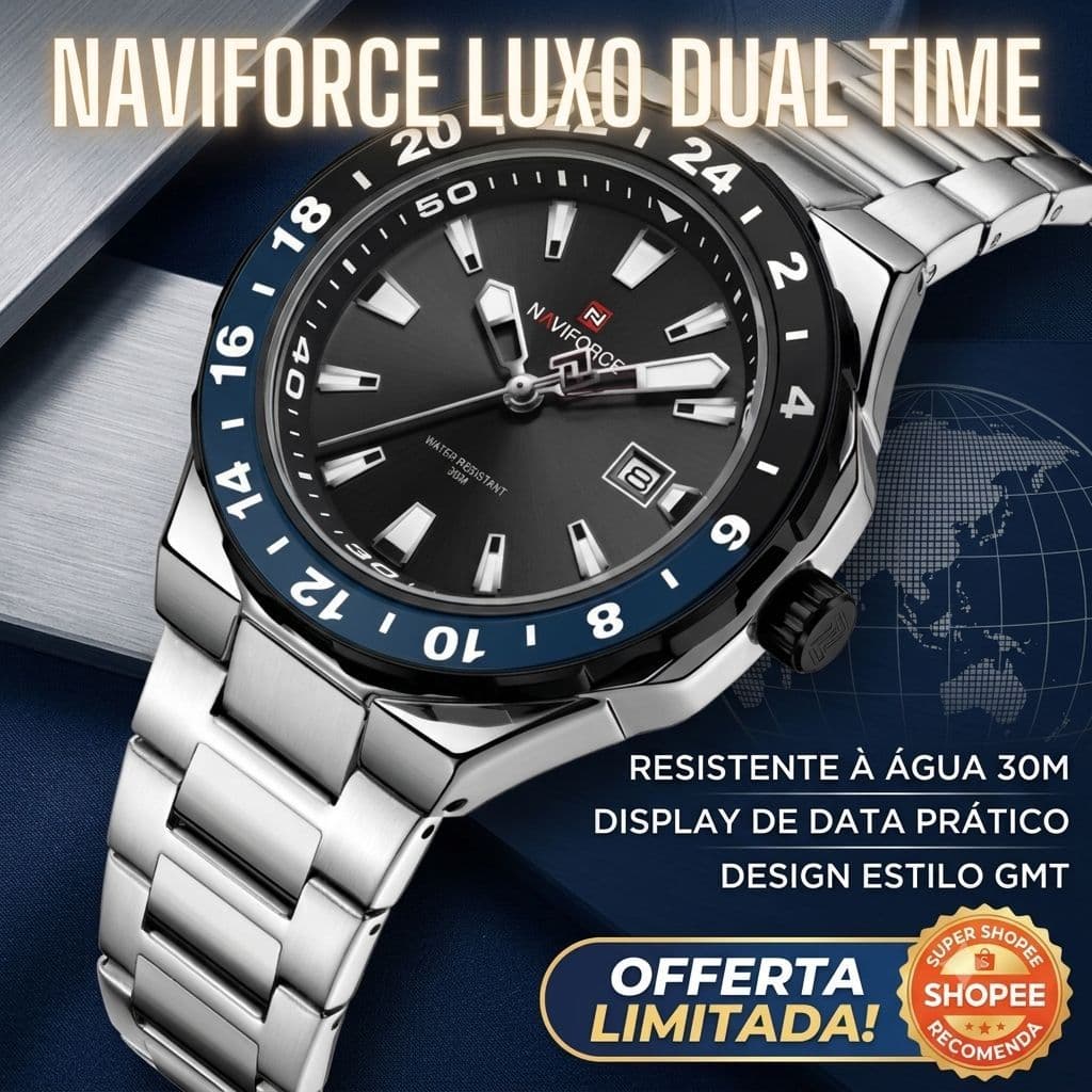 Relógio Masculino Naviforce Luxo Aço Inoxidável Prova D'água Original