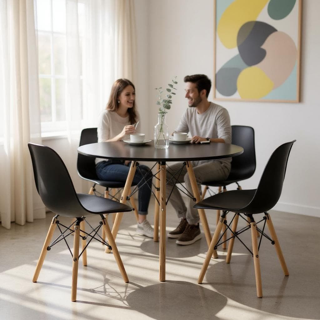 Jogo Mesa e 4 Cadeiras Eames – Elegância para Ambientes Modernos