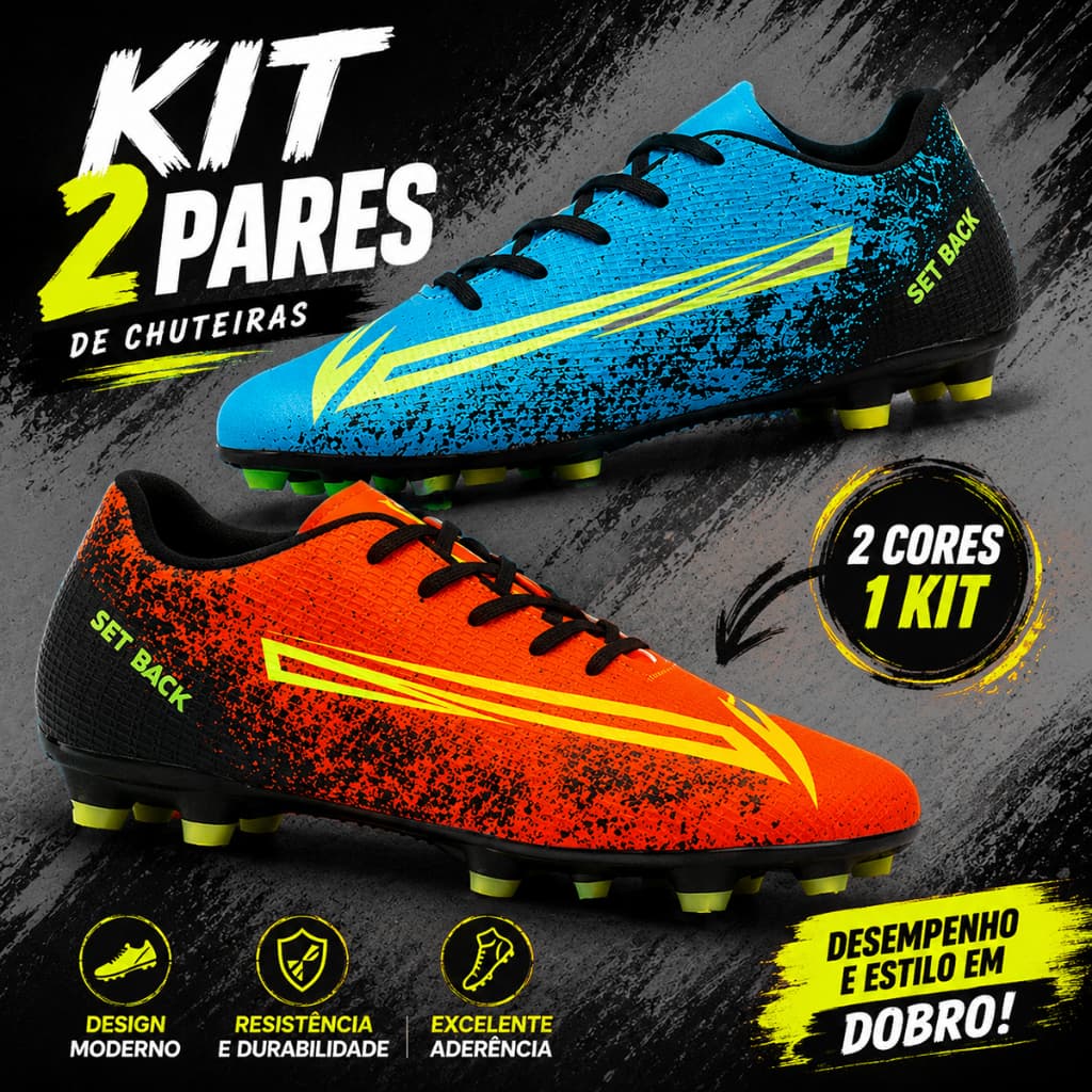 Kit 2 Chuteira de Campo De Trava Original Profissional Costurada Colada Promocao Masculino Adulto