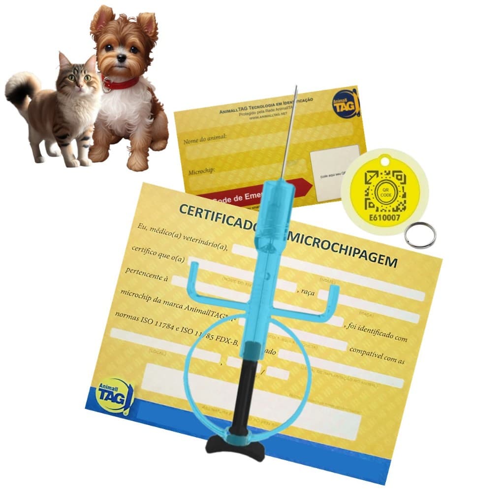 3 Nanochip Seringado 1.4x8mm Animal + Medalha Qr Code