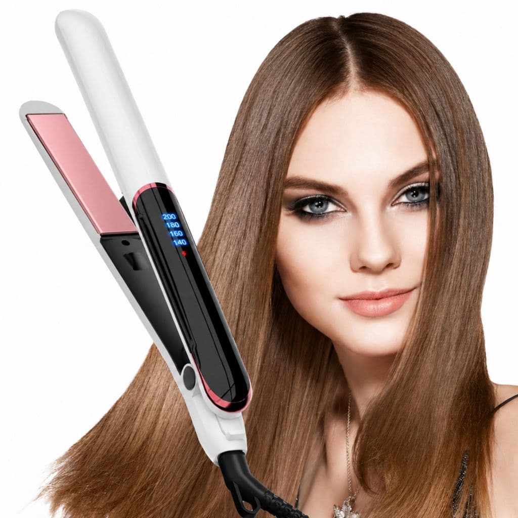 Prancha De Cabelo Chapinha Alisadora Profissional de Cerâmica Rose Ajuste de Temperatura Cor Branca Bivolt