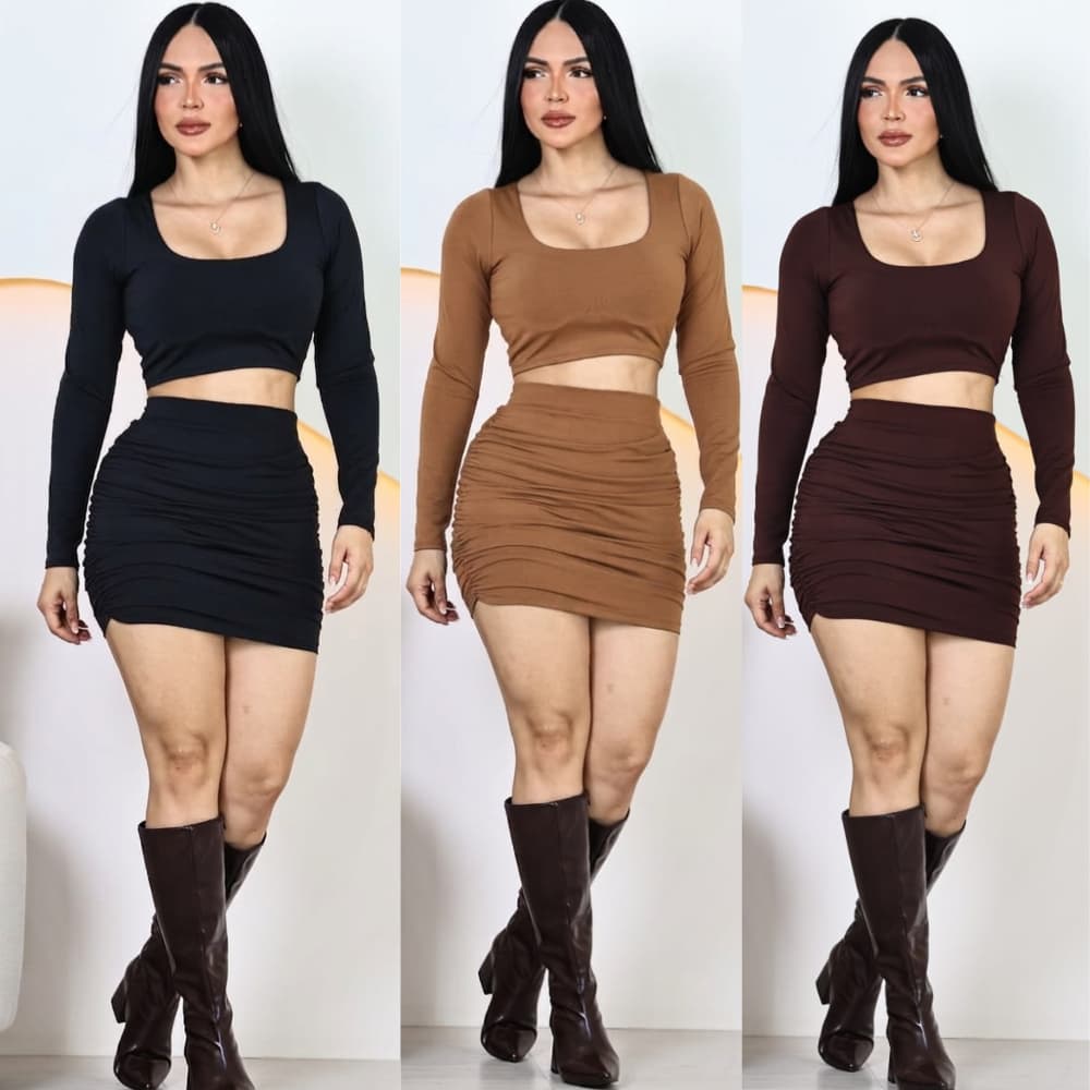 CUJUNTO FEMININO MANGA LONGA E SAIA CURTO