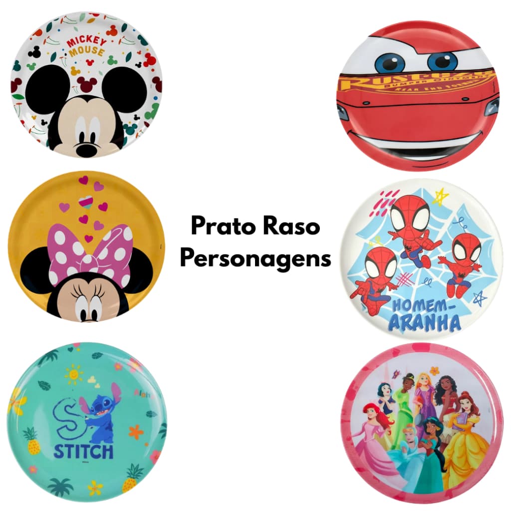 Prato Infantil Personagens 20 Cm  Disney Homem Aranha Princesas Carros Criança Refeição
