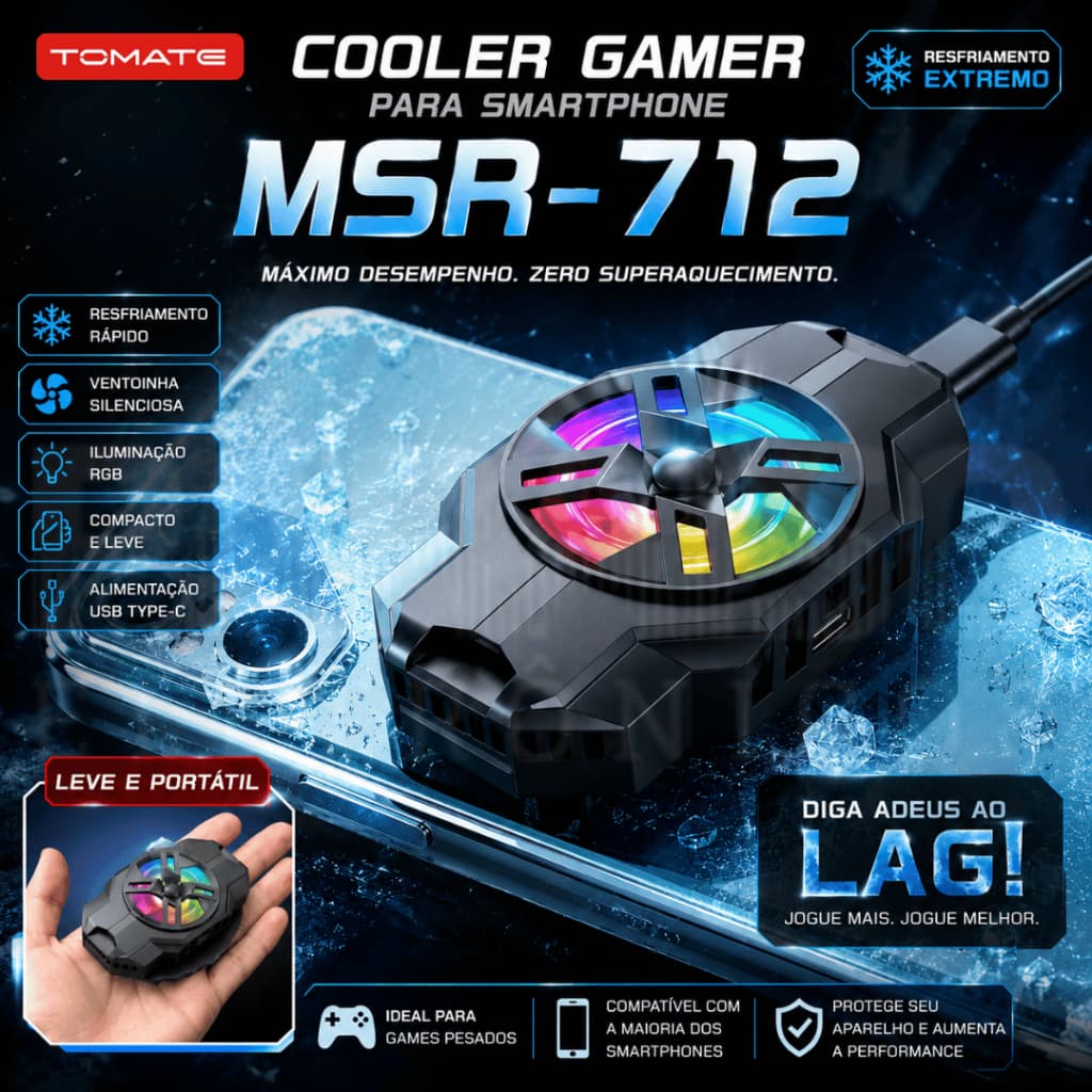 Cooler Refrigerador Gamer Portátil para Celular Resfriamento Extremo Alta Velocidade