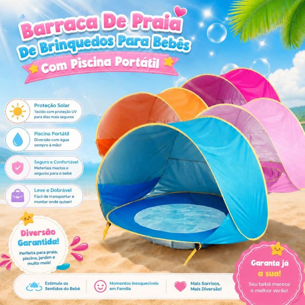 682 - Barraca De Jardim Praia Portátil Para Bebês e Crianças Com Piscina