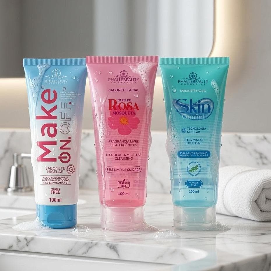 Sabonetes Faciais Phallebeauty Sabonete Micelar Make On. Off + Sabonete Facial Rosa Mosqueta + Sabonete Facial Skin Comf