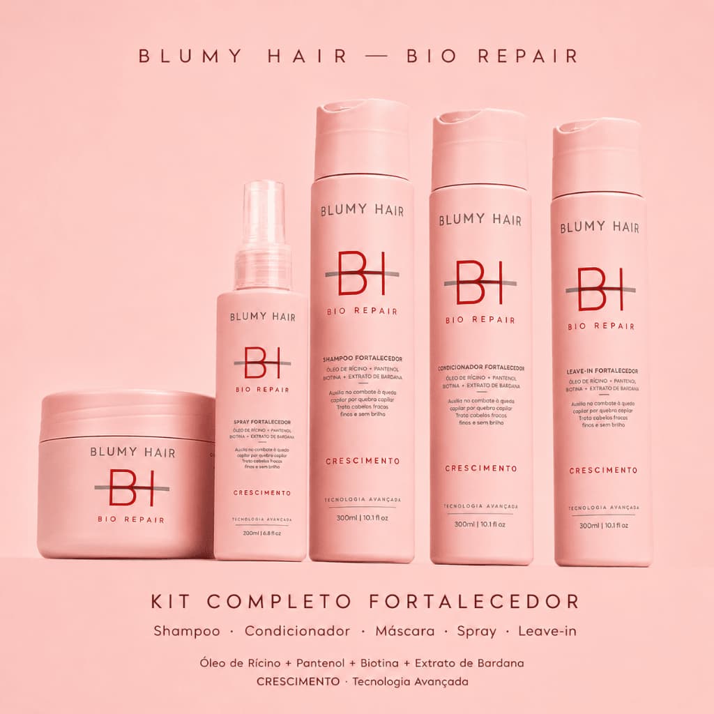Kit Engrossa Cabelo Blumy Hair Bio Repair Crescimento 5 Produtos Tratamento Completo