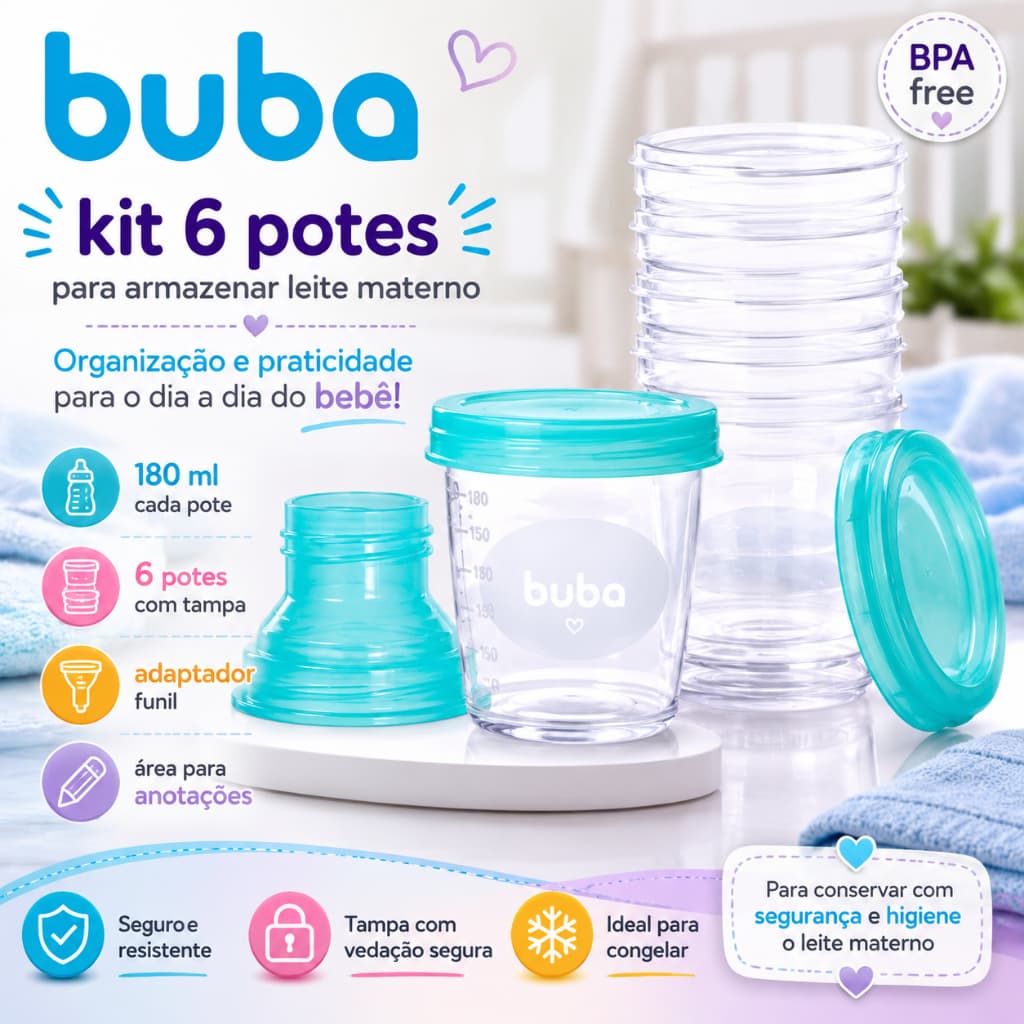 Kit de Potes Buba – Armazenamento Seguro de Leite Materno