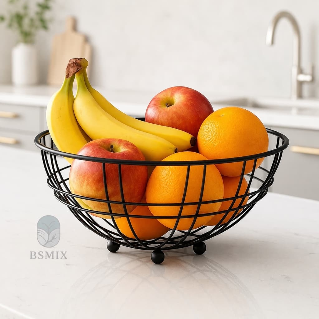 Fruteira de Mesa Grande Inox Bsmix Redonda em Design Moderno e Versátil Preto