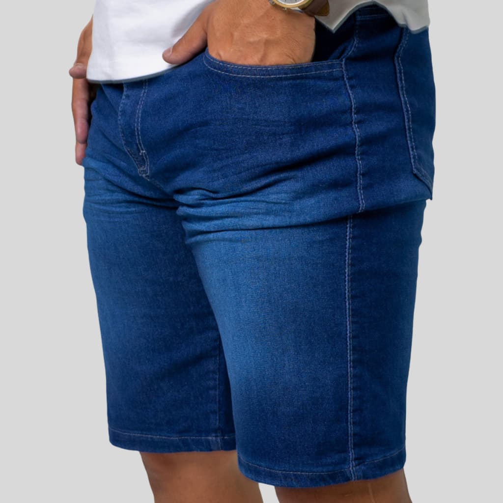 Bermuda Masculina Azul Escuro Elastano Lycra Jeans Masculino Estilo Casual Original - Dia dos Pais