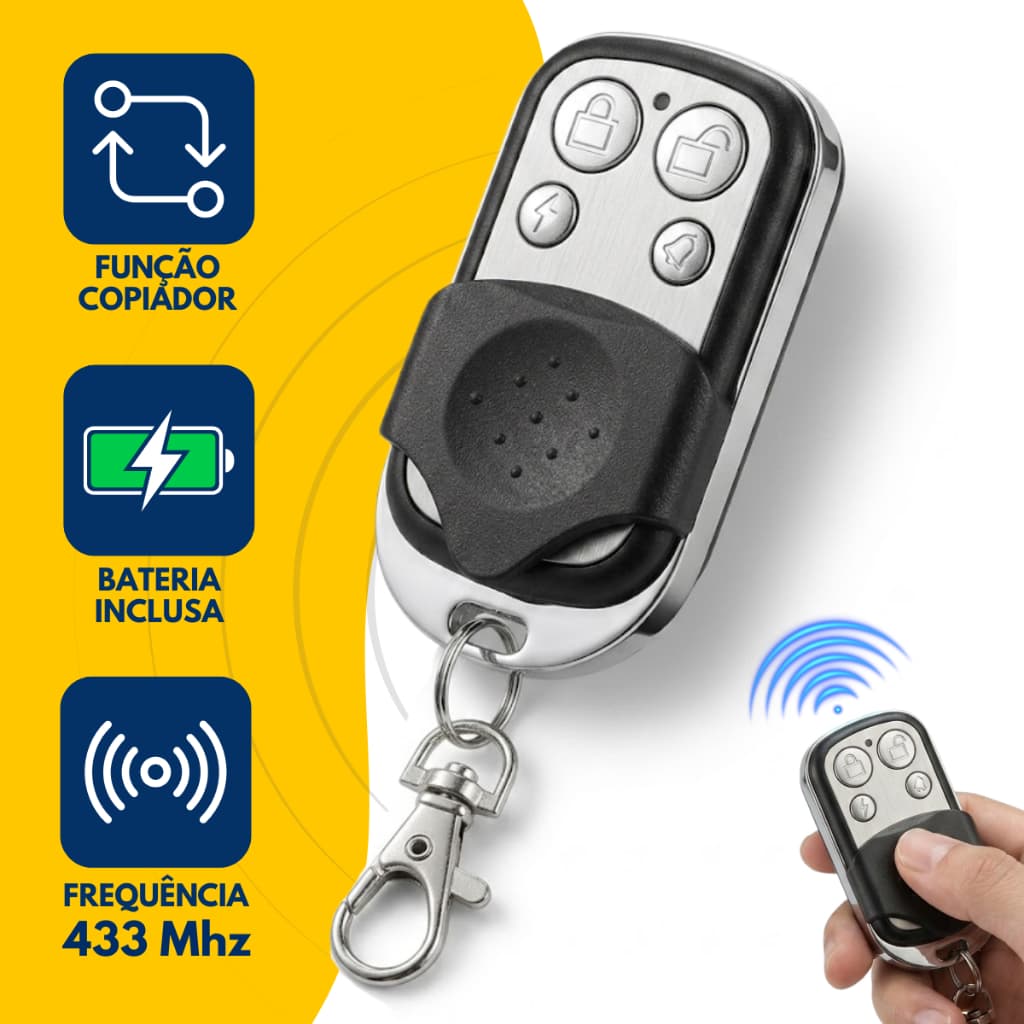 Controle Remoto Universal para Portão Elétrico Eletrônico Garagem com Chaveiro 433mhz 4 Botões