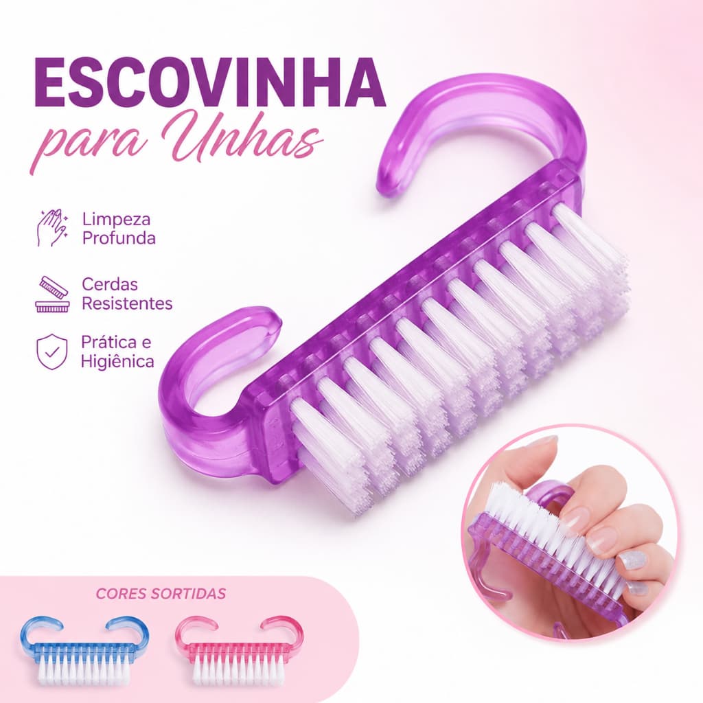 Kit 10 Escovinhas para Limpeza de Unhas com Alça Cerdas Macias Manicure Nail Art