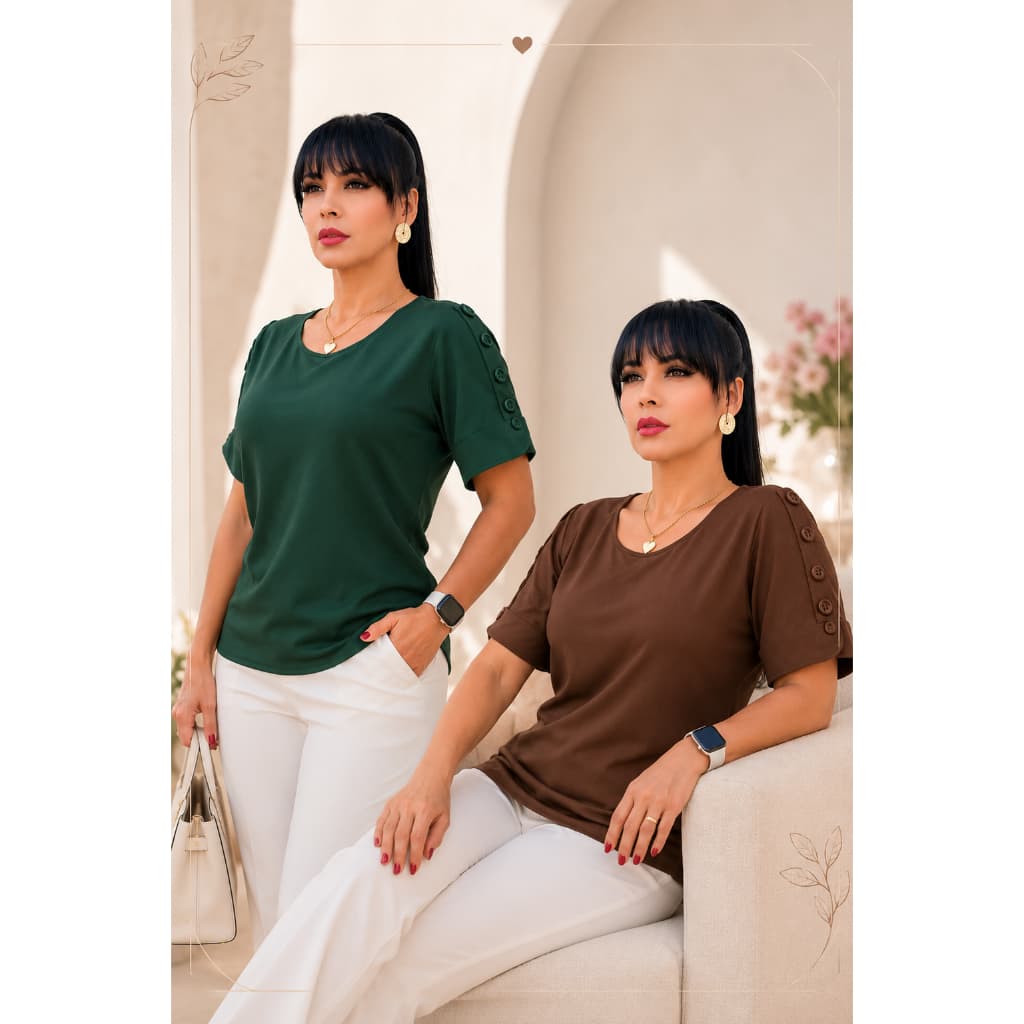 Camisa Feminina Social Elegante Manga Curta Premium Moderna Confortavel Com Botões Na Manga P Ao GG