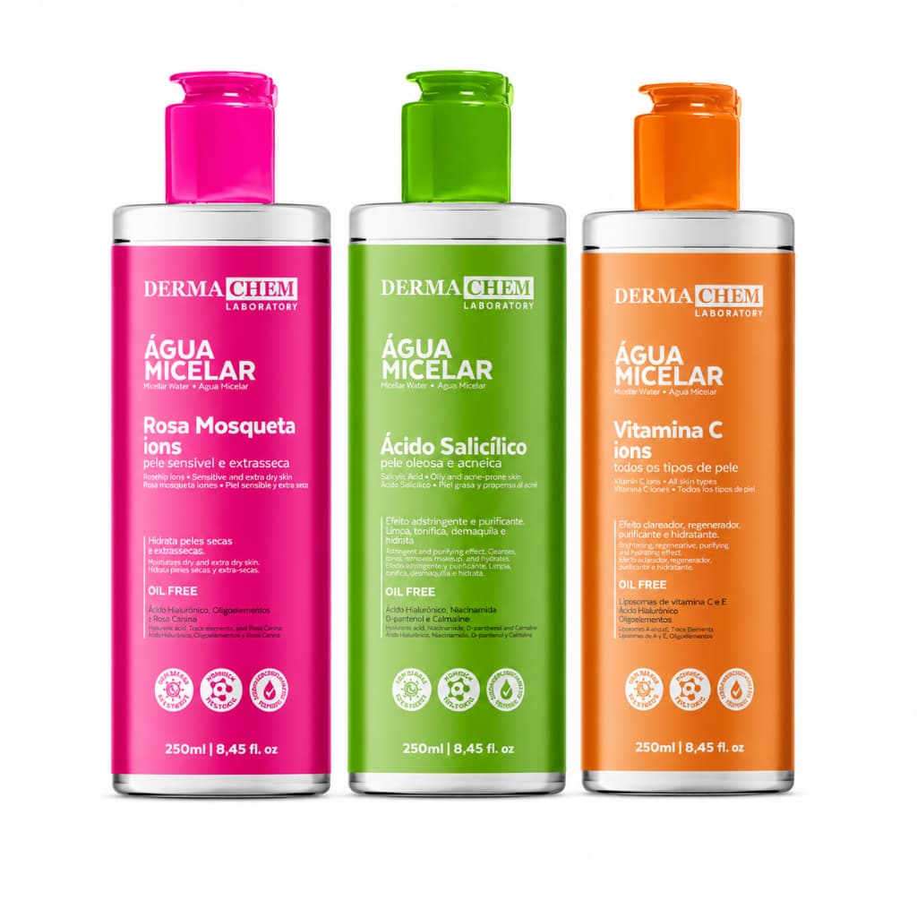 Água Micelar Dermachem Rosa Mosqueta / Ácido Salicílico / Vitamina C - 250ml Cada