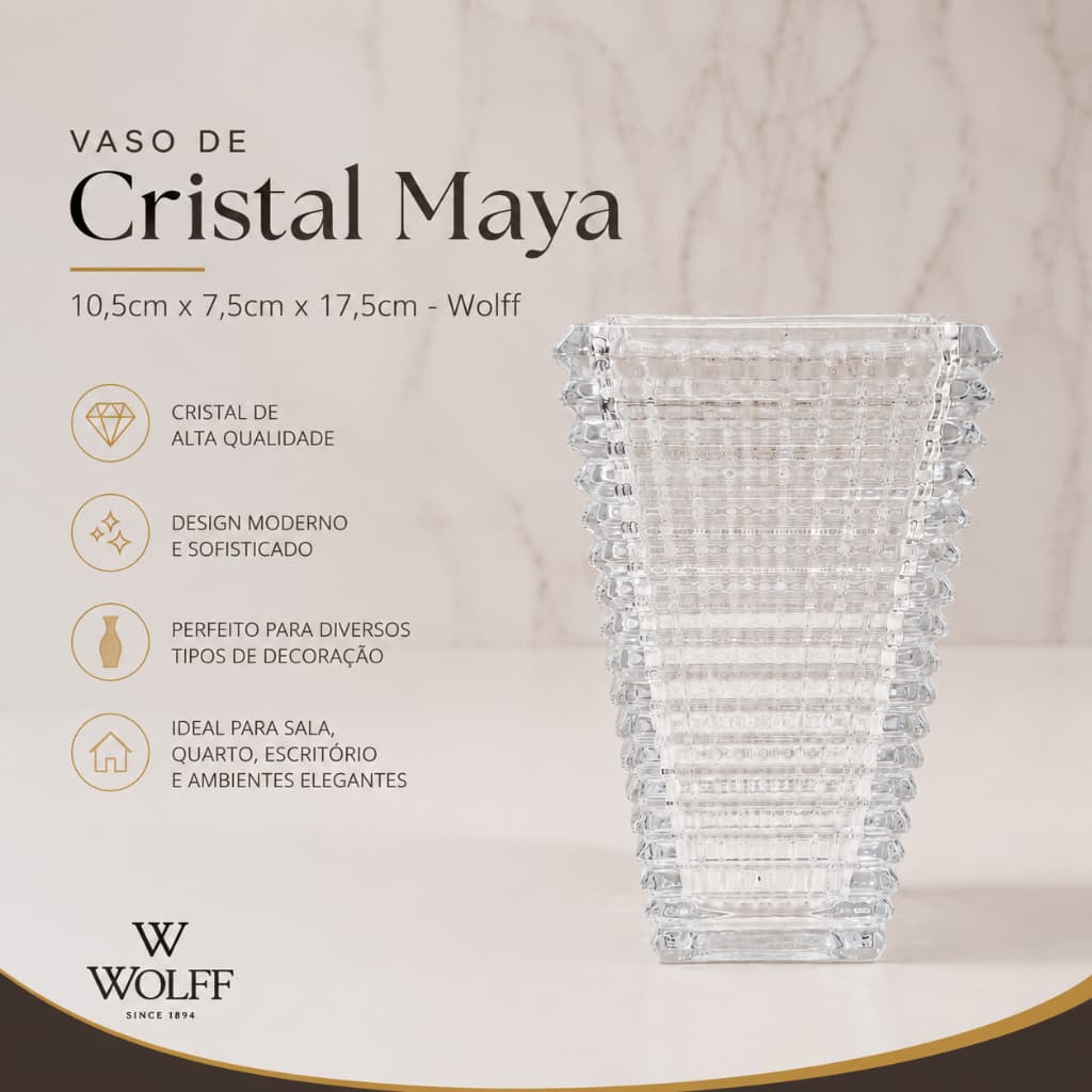 Vaso de Cristal Maya 10,5cm x 7,5cm x 17,5cm - Wolff