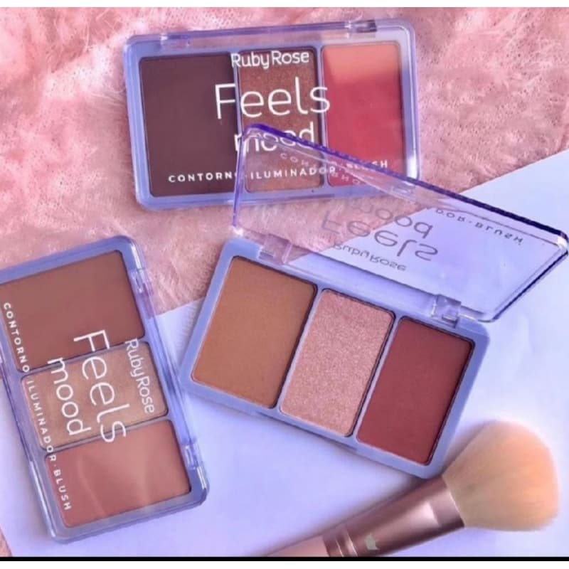 Paleta Ruby Rose Feels Mood Contorno Iluminador e Blush 3 em 1