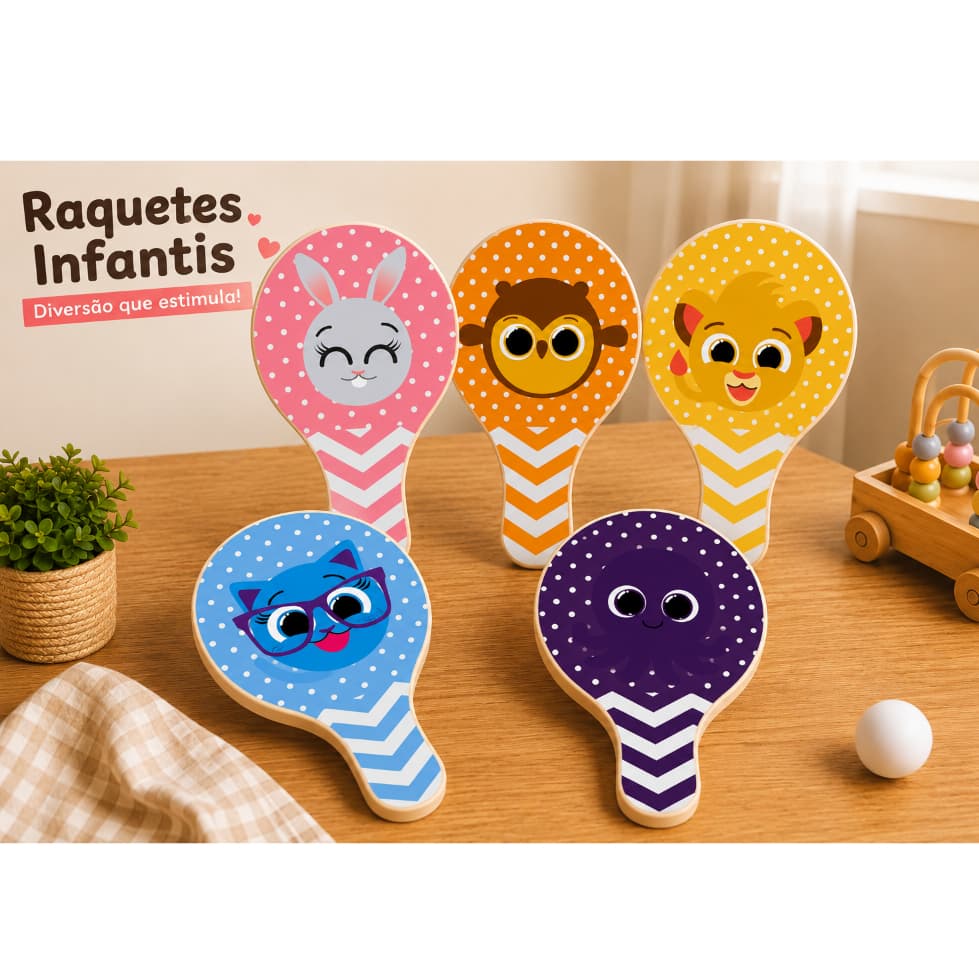 Kit 10/20/30 Pares Raquete Madeira BOLOFOFO – Lembrancinha Festa Infantil  + Bolinha