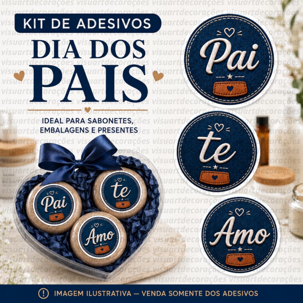 Kit 130 Adesivos Pai Te Amo para Dia dos Pais 4x4 Lembrancinhas Embalagem Cliente Sabonete Presente