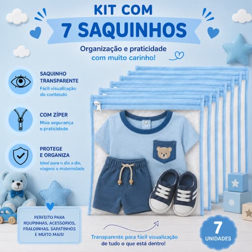 Kit 7 Saquinho 33 x 27 Mala Maternidade/Viagem/Roupa Suja/Roupa Molhada