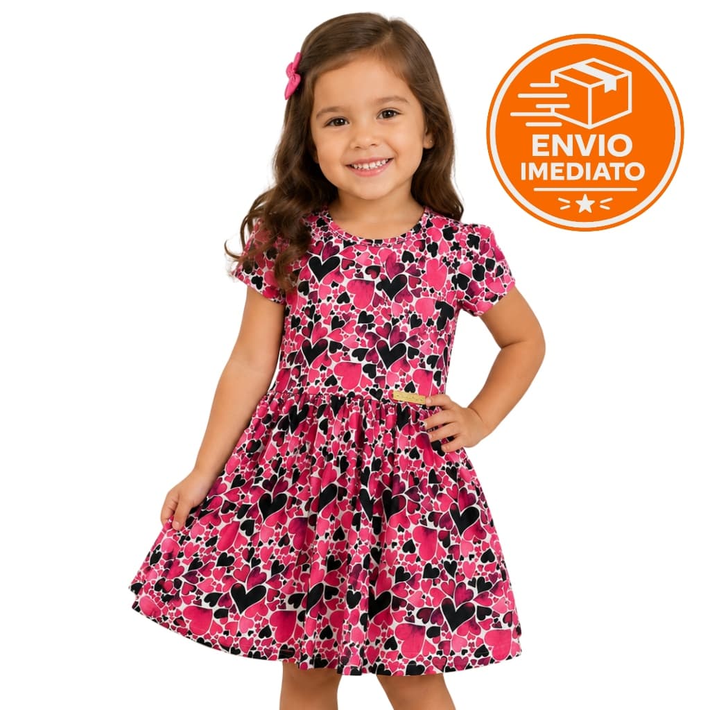 Kit 2 Vestidos Infantis Menina Manga Curta Casual Estampado Confortável