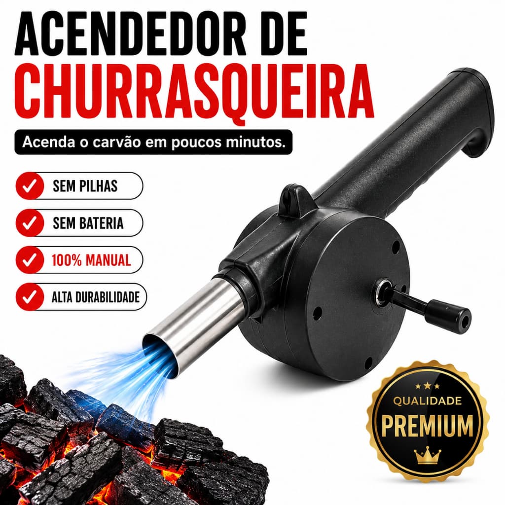 Acendedor de Churrasqueira Soprador Manual para Carvão Sem Pilhas