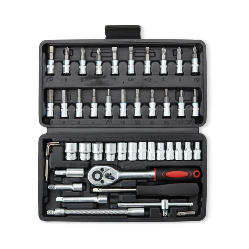Kit Ferramentas 45 Peças com Chave Catraca Reversível Soquetes e Bits em Maleta