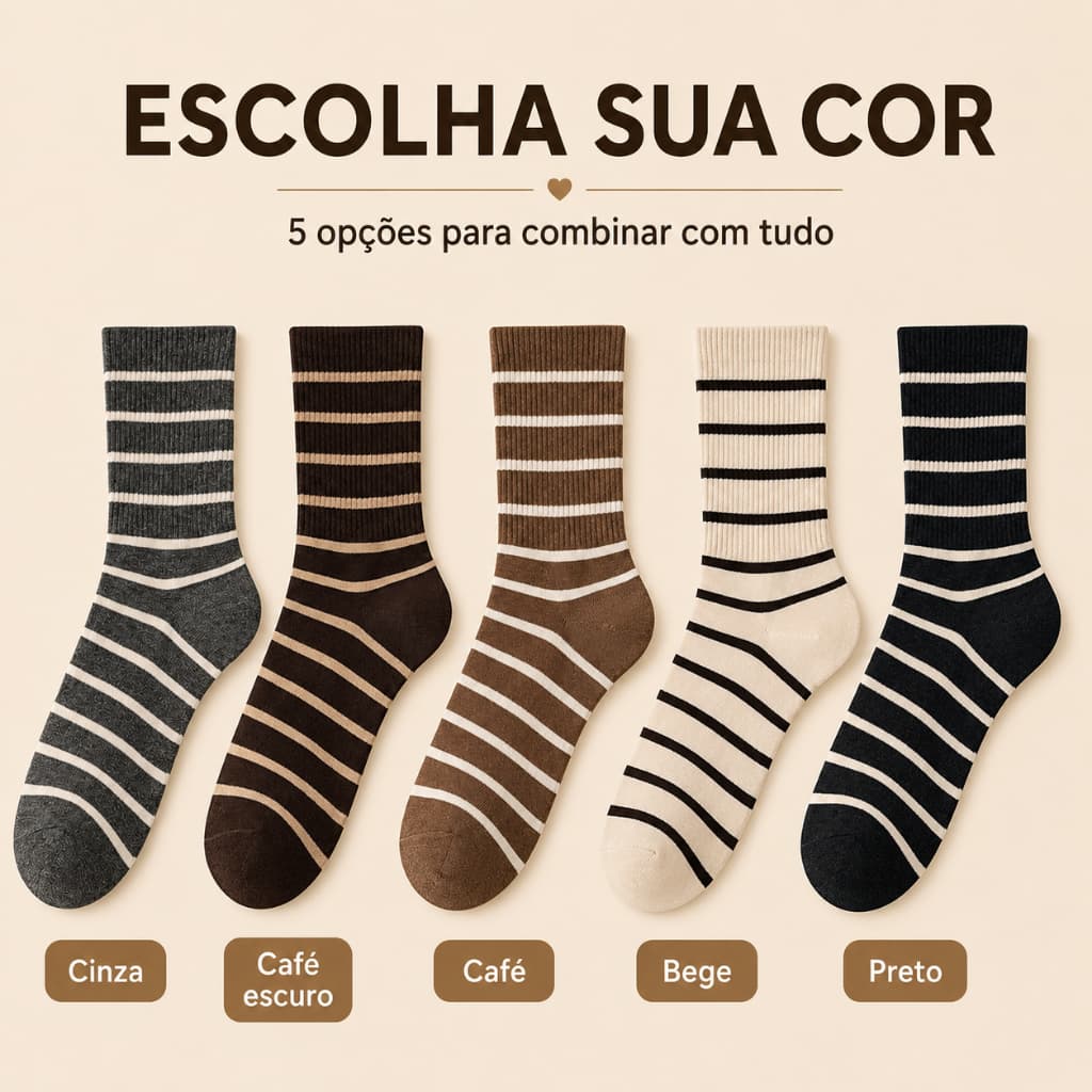 Kit 6 Pares Meia Feminina Cano Médio Listrada Algodão Premium