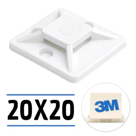 Clips Fixador Organizador 20x20mm Dupla Face Forte 3M para Cabos e Fios Abraçadeiras