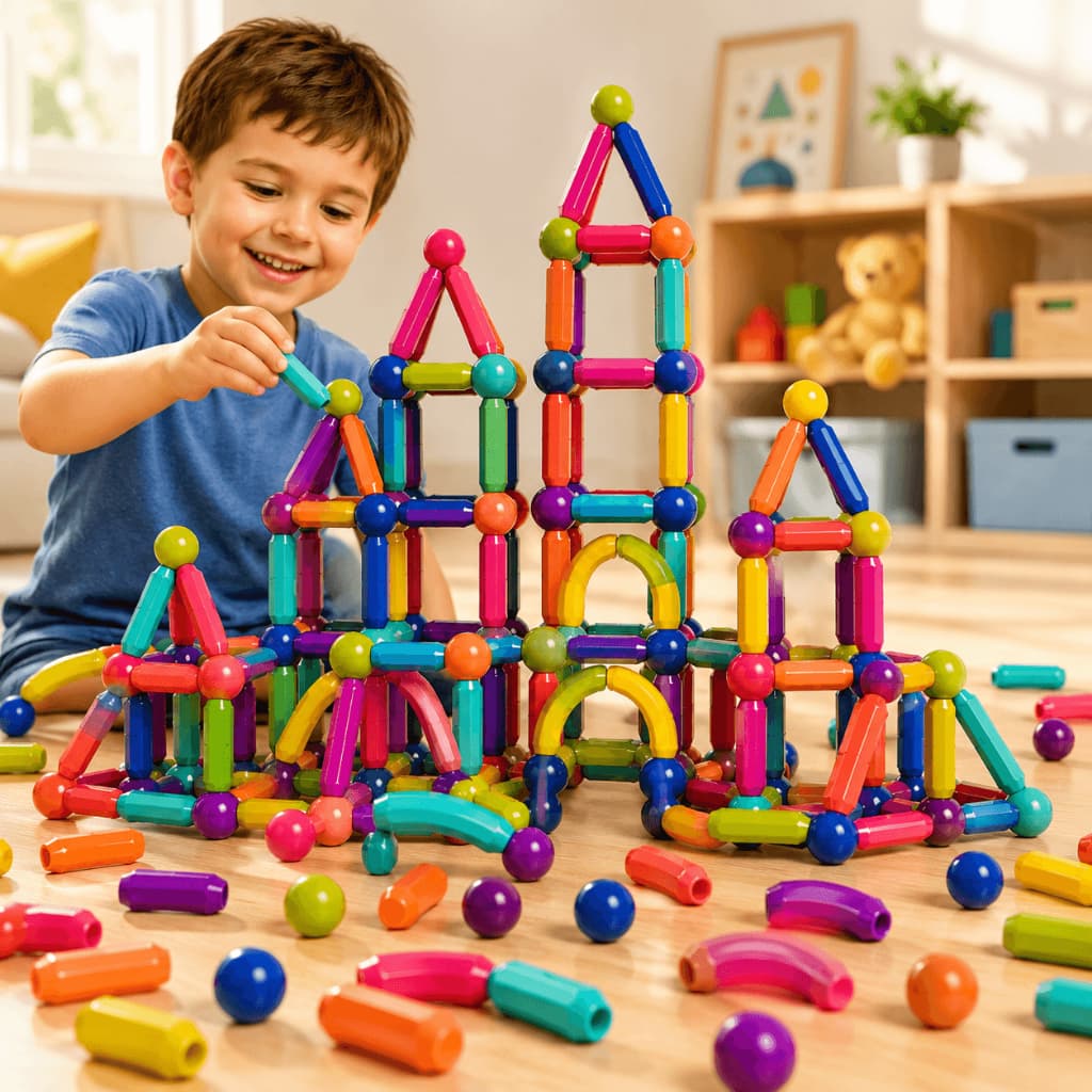 Blocos Magnéticos de Montar 64/110/128/136 Peças Brinquedo Infantil Educativo