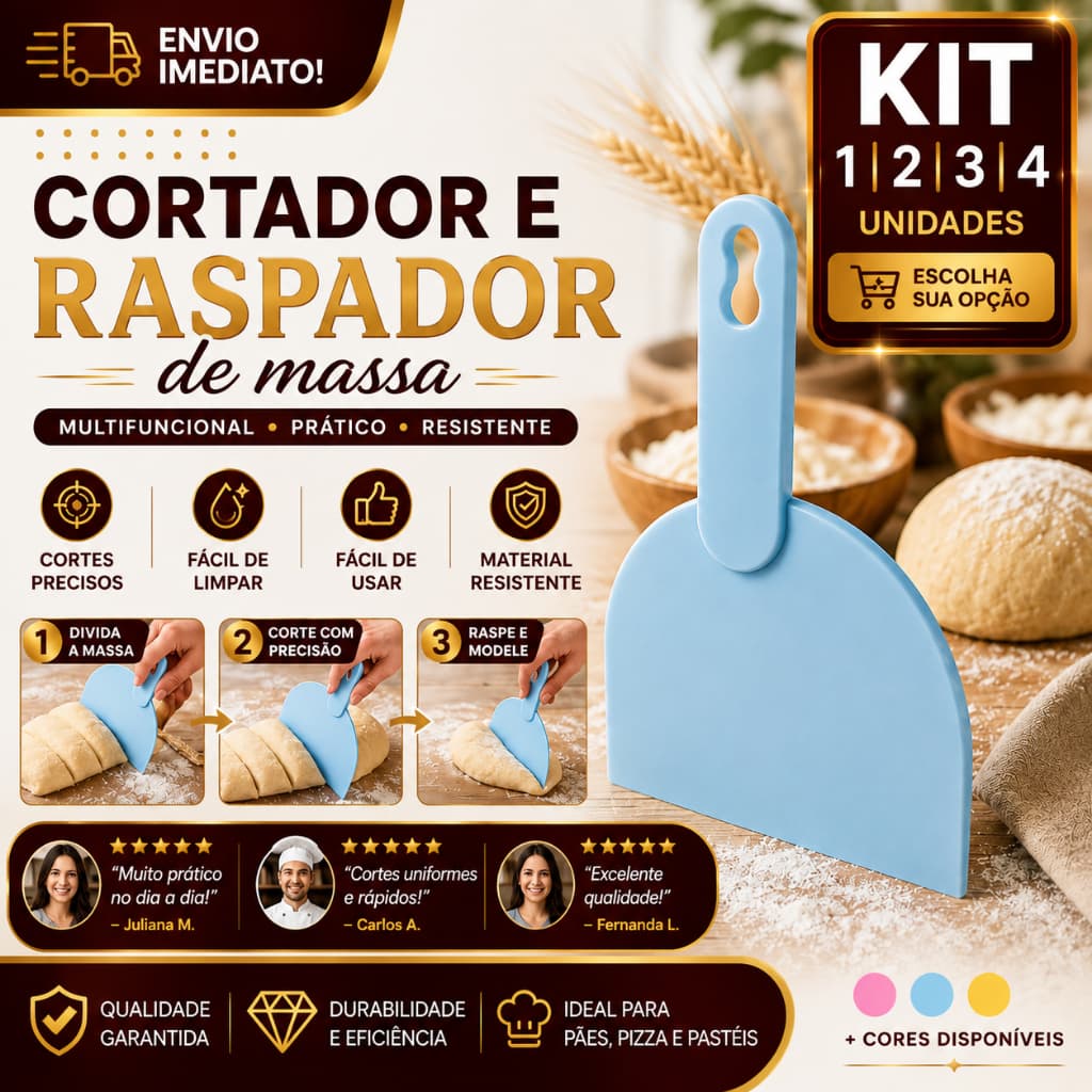 Cortador Raspador e Espatula de Massa Plástico 1/2/3/4 Multifuncional para Pães Pizza Pastel Confeitaria Fácil de Limpar