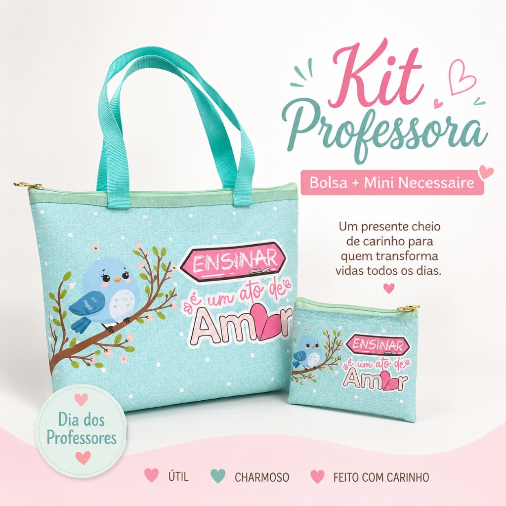 Kit Presente Dia dos Professores — Bolsa + Mini Necessaire Personalizada Professor