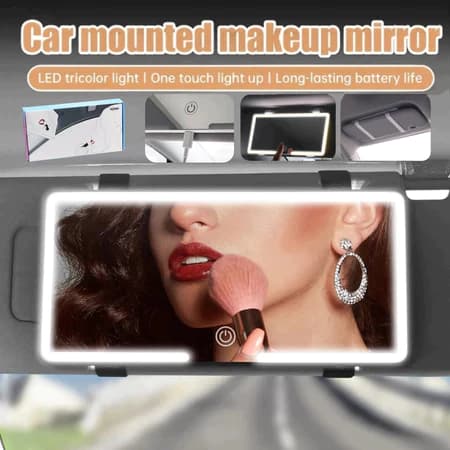 Espelho de Maquiagem para Carro com LED Recarregável USB e 3 Modos de Luz