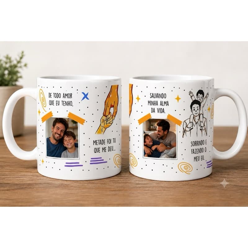 Caneca Personalizada Pai e Filho/ Filha com Foto | Presente para Pai Emocionante | Caneca Dia dos Pais Personalizada