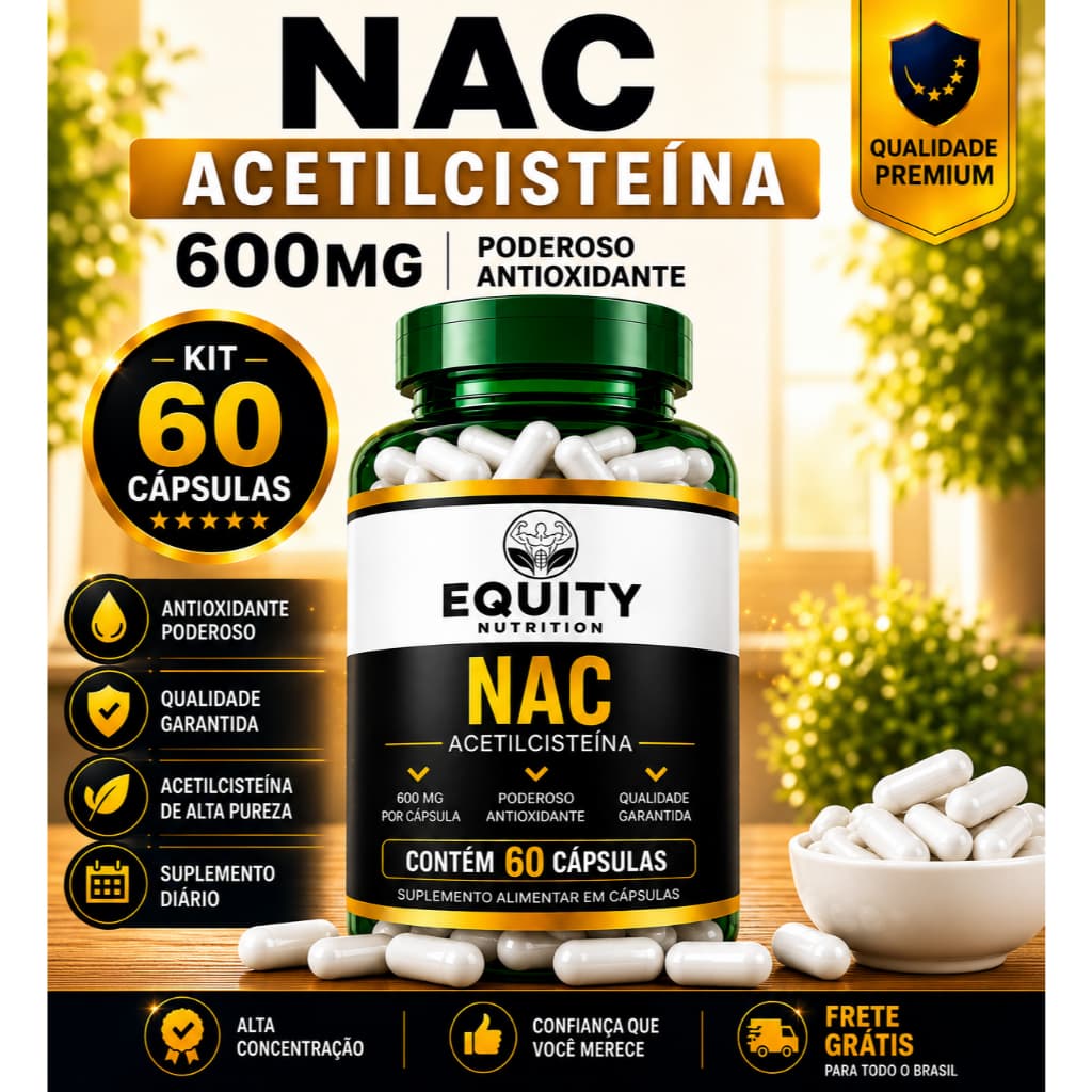 NAC 600mg Acetilcisteína 60 Cápsulas Suplemento Alimentar Original Equity Nutrition